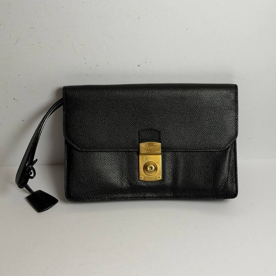 Vintage Givenchy Gentleman Black Pebblleather Pochette Clutch Wristlet Push Lock